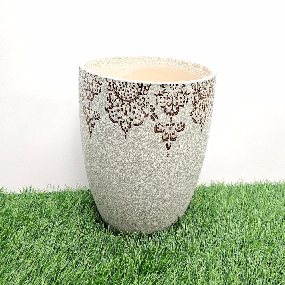 Ceramic Flower Pot  White  Flower  [20021]