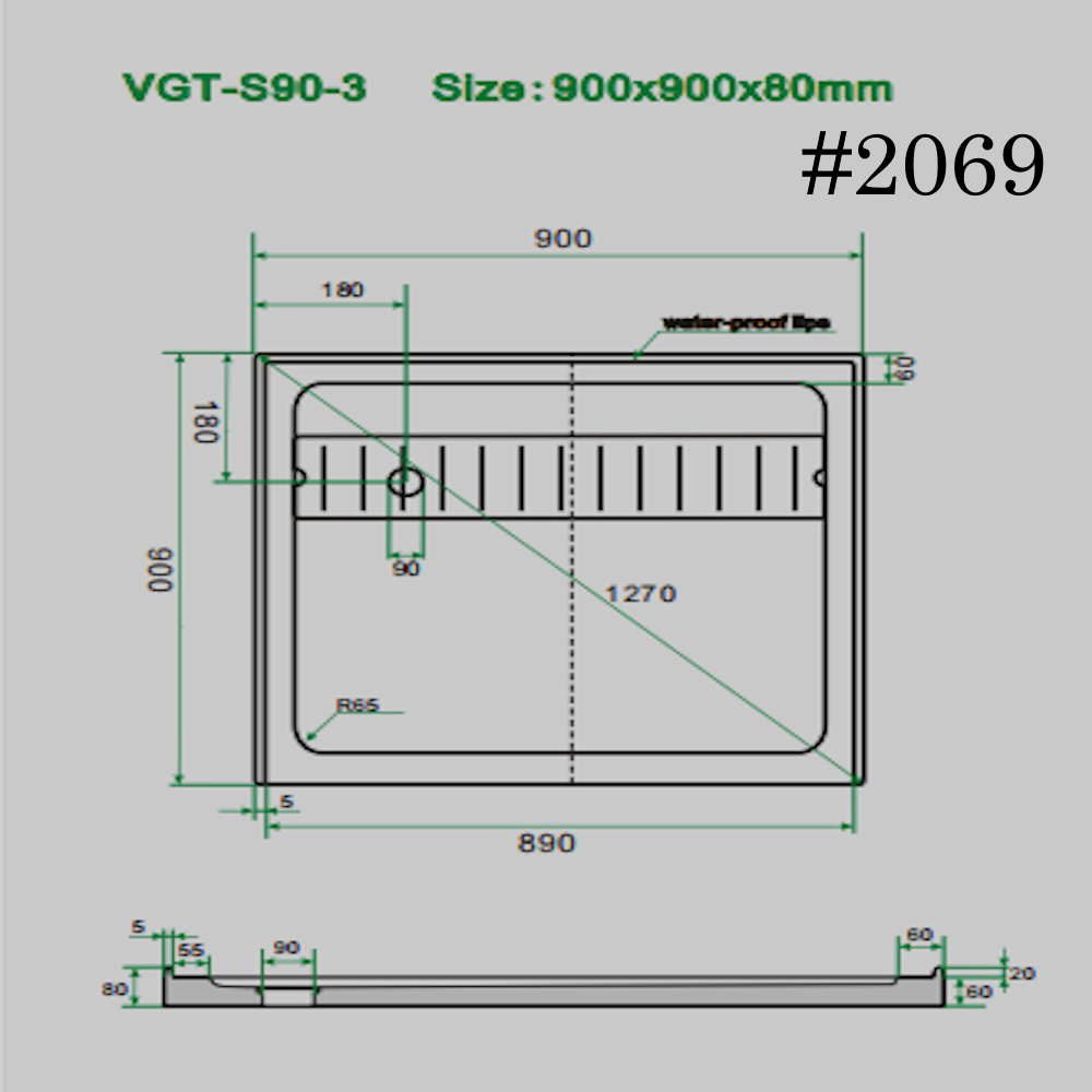 SHOWER TRAY[ square]   900/900mm