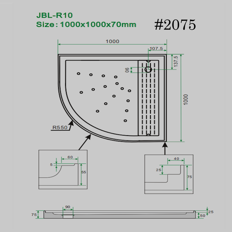 SHOWER TRAY[ semi-circular] 1000/1000mm