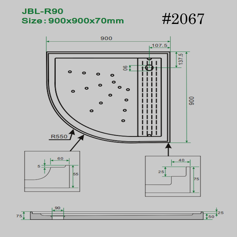 SHOWER TRAY[ semi-circular]  900mm/900mm