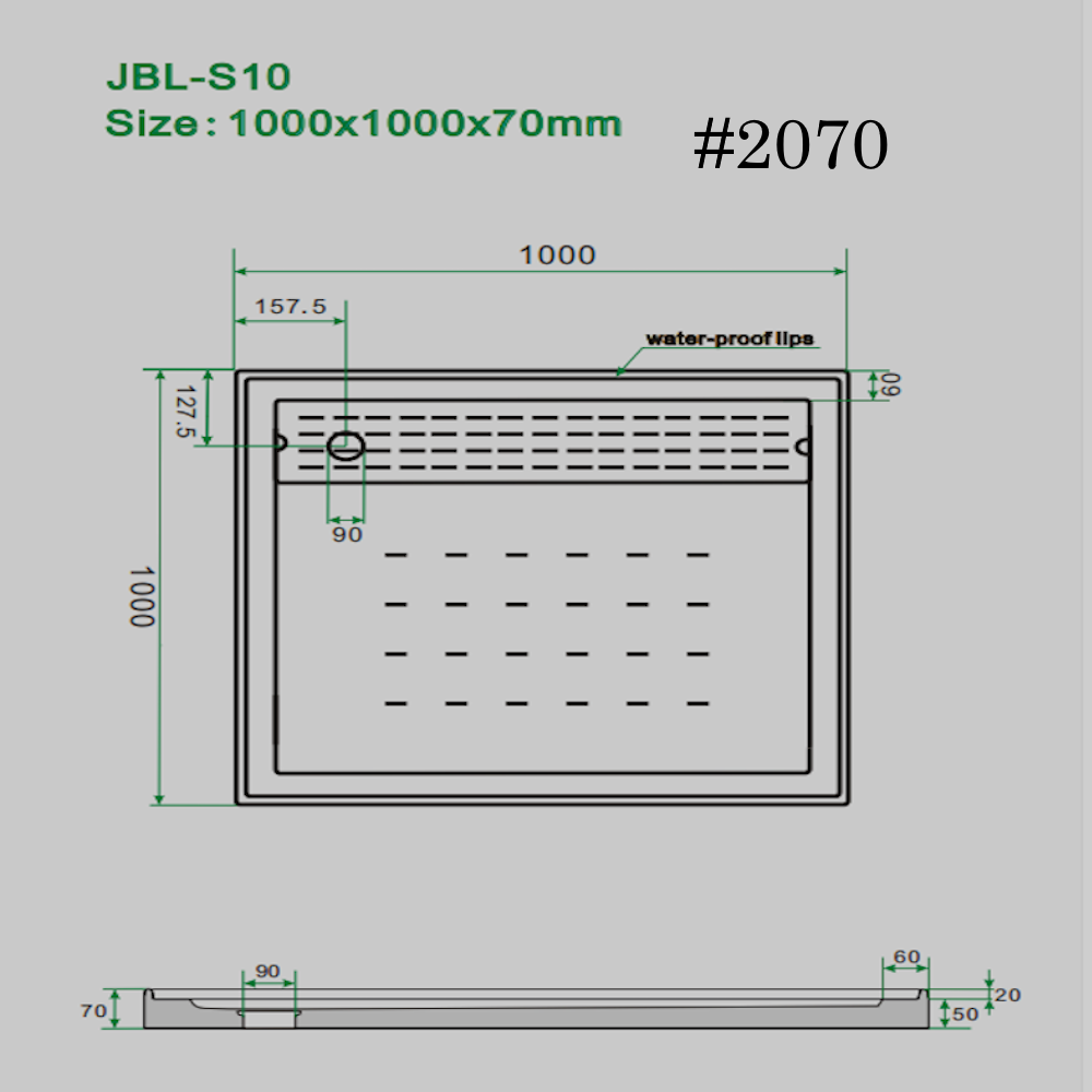 SHOWER TRAY[square]  BASE 60mm SIZE:1000/1000mm