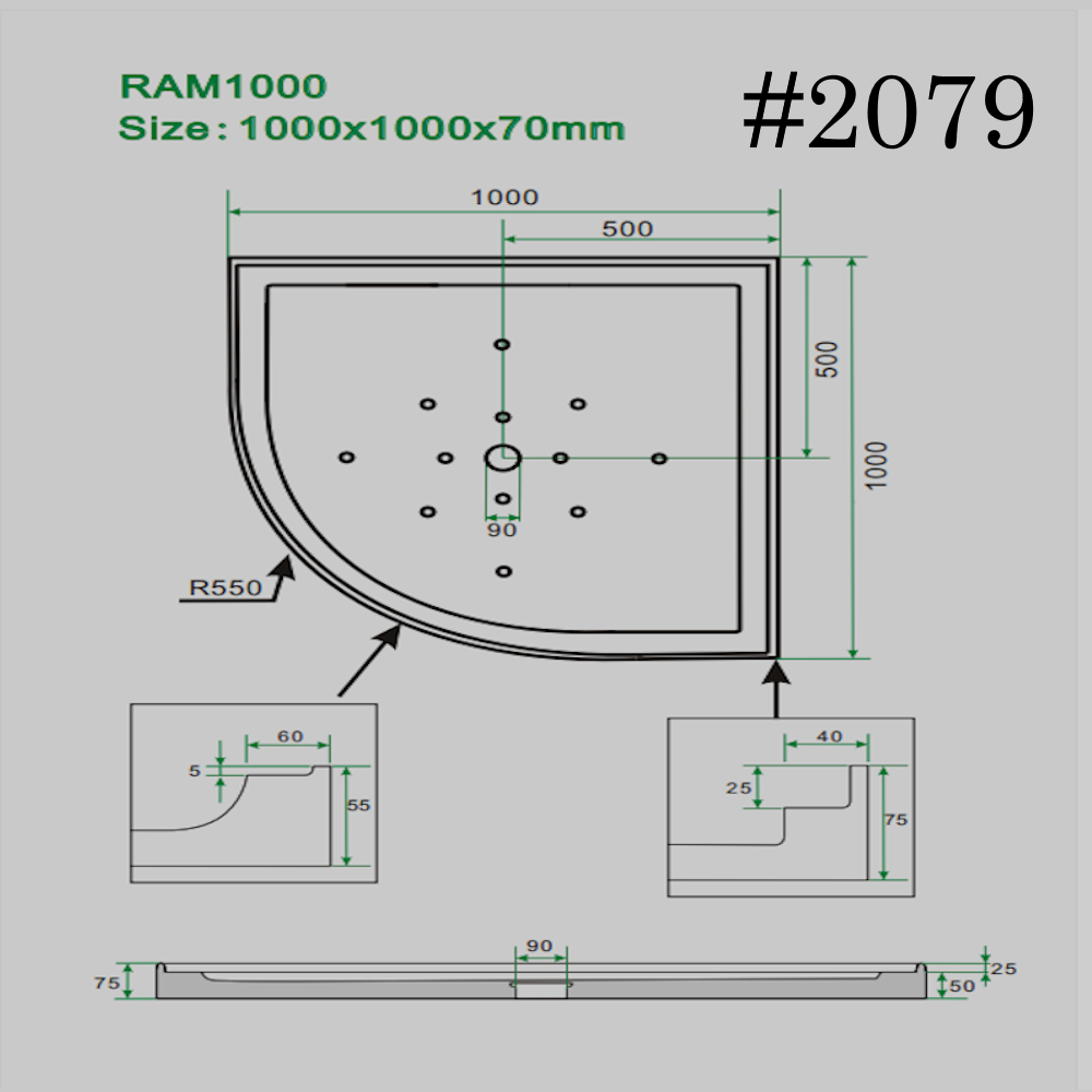 SHOWER TRAY[ semi-circular] 1000/1000mm