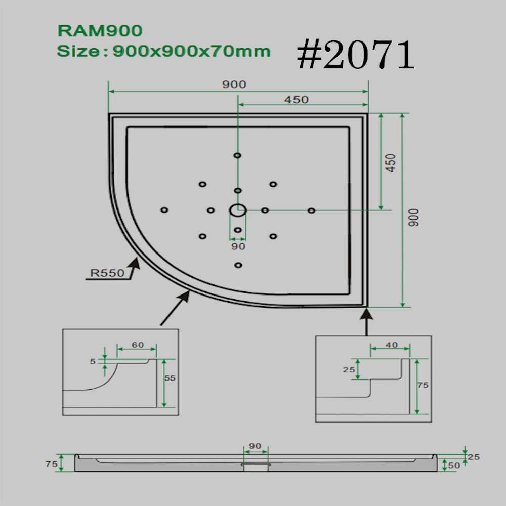 SHOWER TRAY[ semi-circular]  900mm/900mm