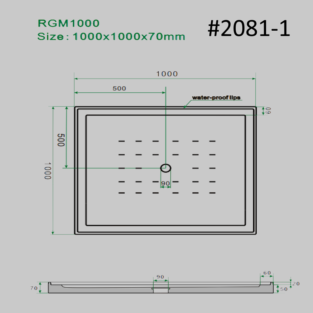 SHOWER TRAY[square]  BASE 60mm SIZE:1000/1000mm