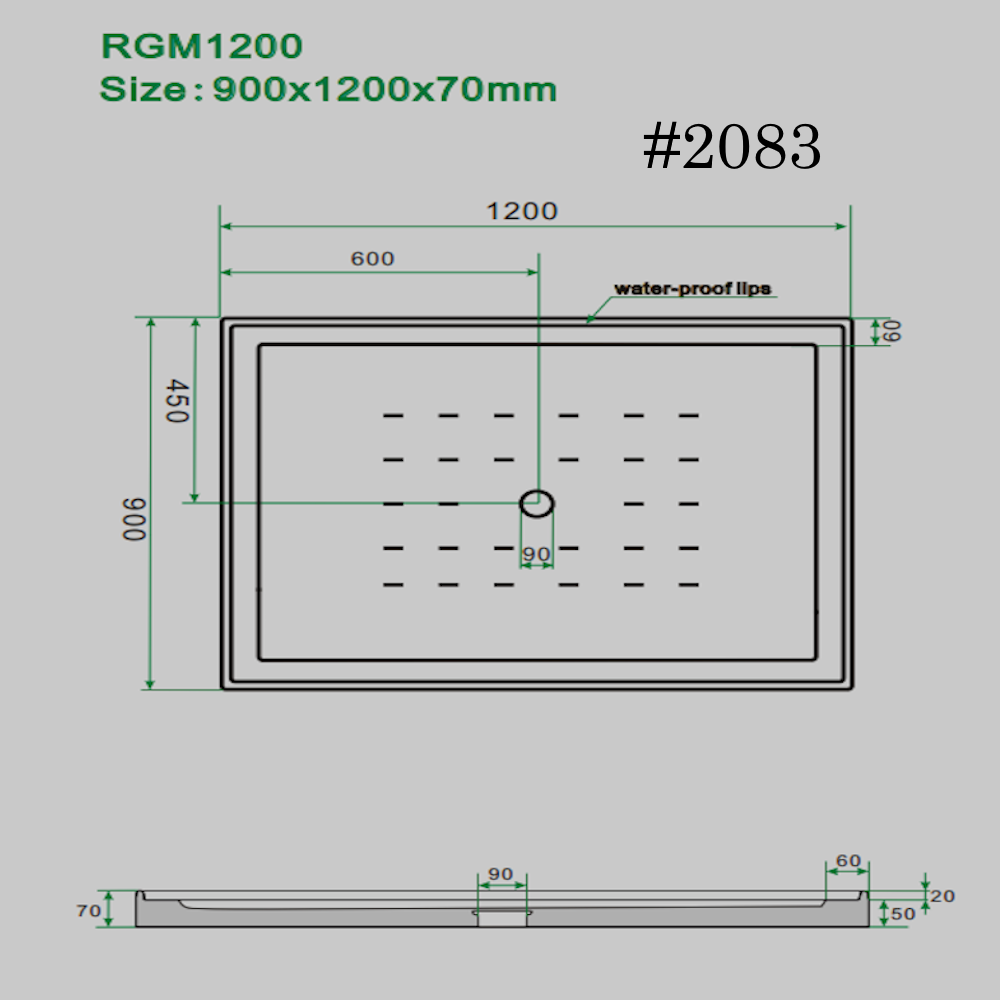 SHOWER TRAY[ rectangle] BASE 60mm 1200/900mm