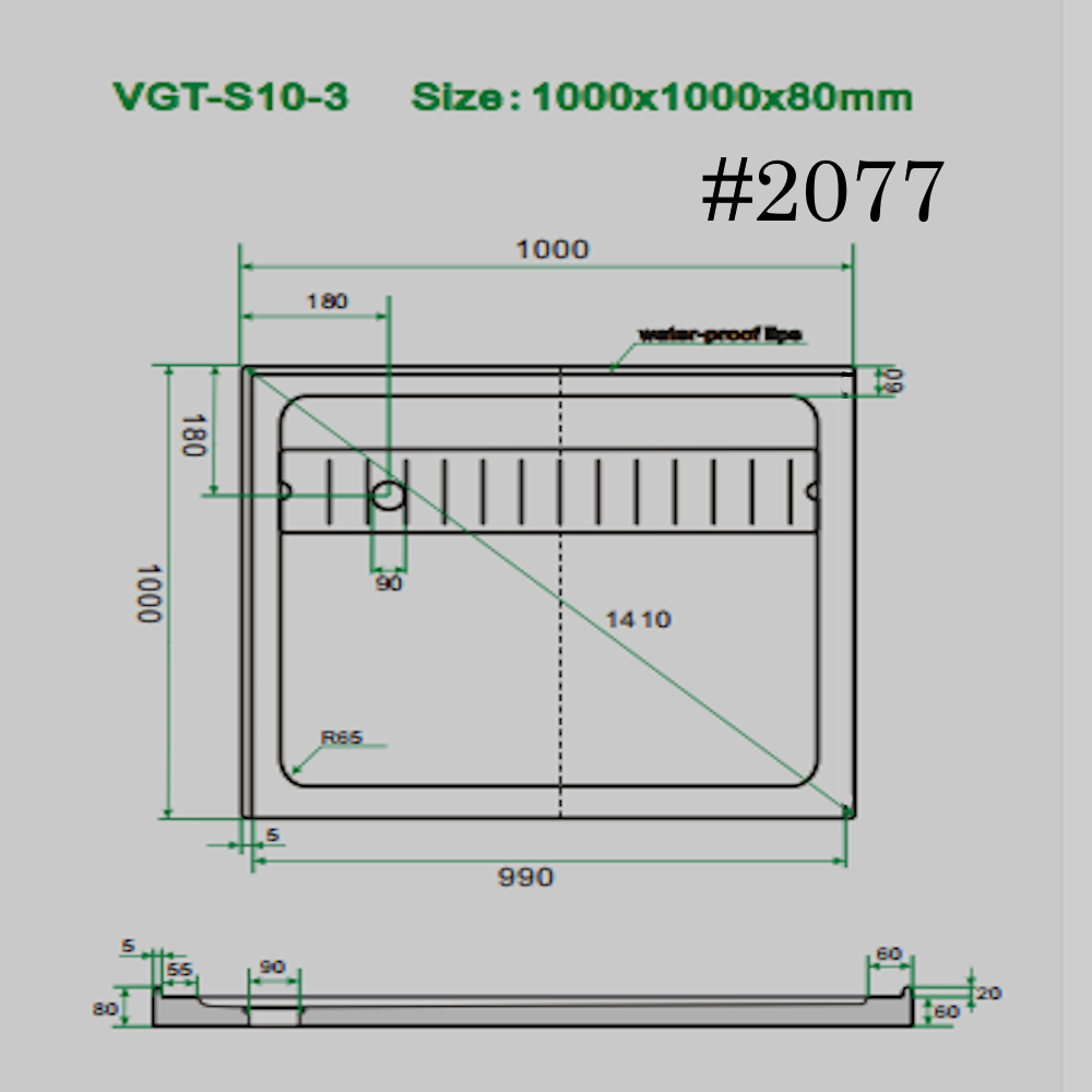 SHOWER TRAY[square]  BASE 60mm SIZE:1000/1000mm