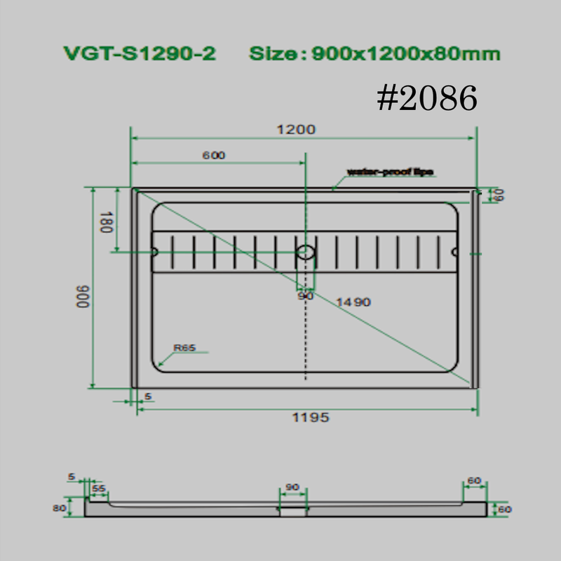 SHOWER TRAY[ rectangle] BASE 60mm 1200/900mm